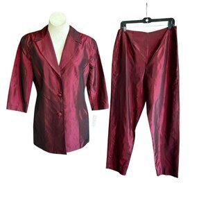 Trio Vintage Burgundy Taffeta Tunic Jacket Pants Suit NWT Size 12